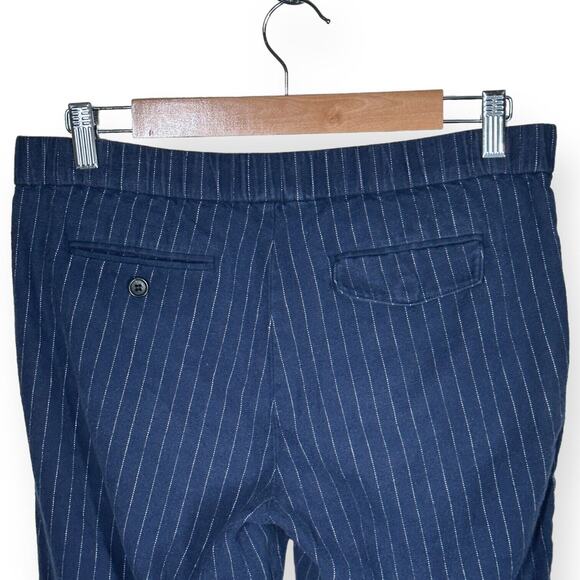 MADEWELL Wool Linen Blend Takaroo Pleated Cigarette Pants Sporty Pinstripe Blue - Picture 6 of 13
